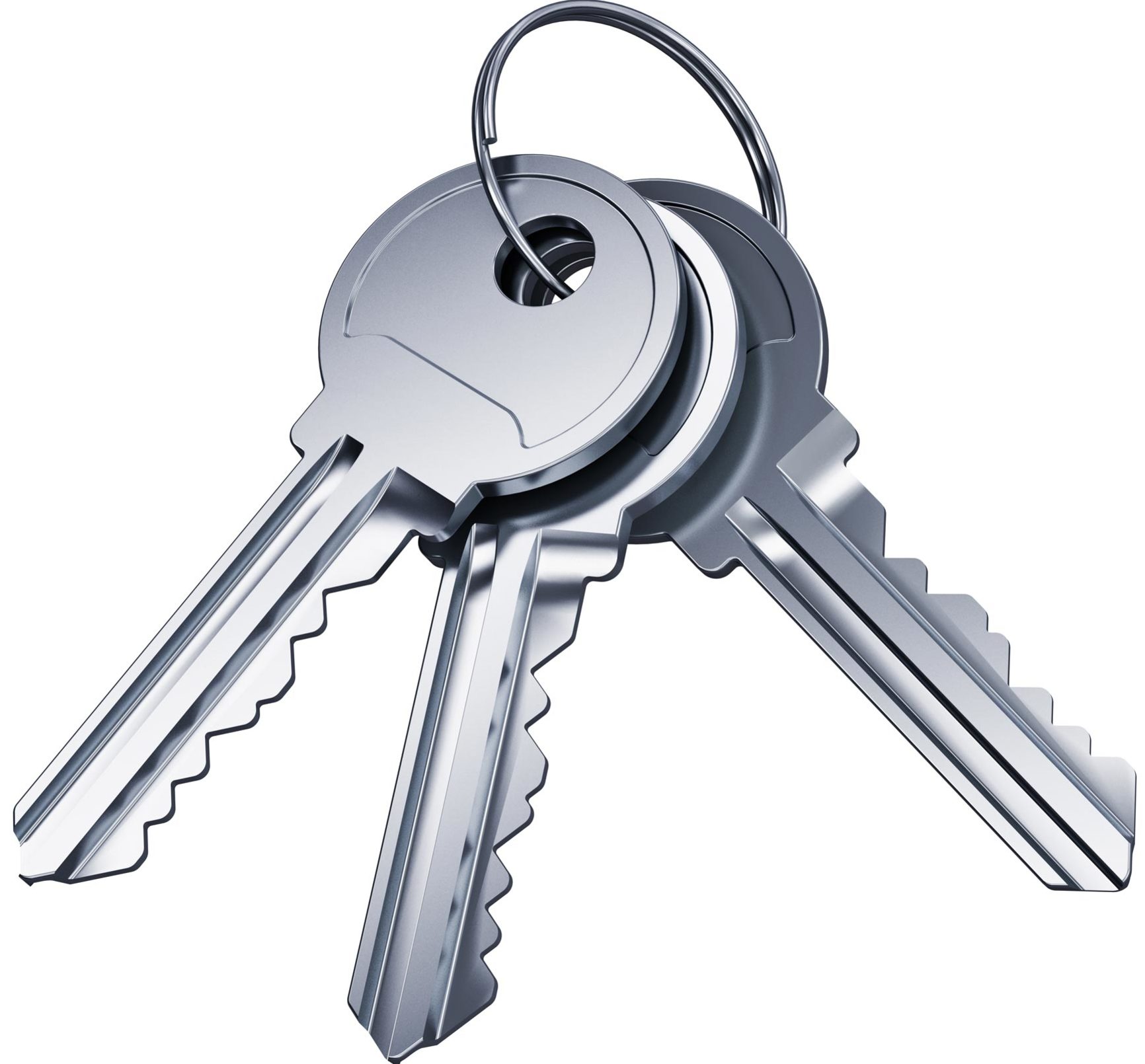 A key chain holding three keys.